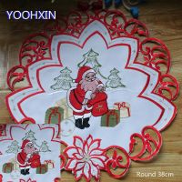 Europe Santa Claus pattern embroidery lace table place mat pad cloth cup Christmas coaster placemat mug doily kitchen tableware