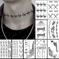 ▦₪ Waterproof Temporary Tattoo Sticker Wire Thorn Collar Flash Tatto Men Sinner Gun Spider Web Wrist Body Art Fake Tatoo Women Cool