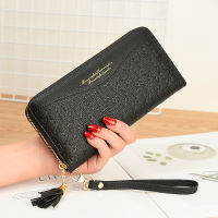 Womens Wallet Long Tassel Solid Color Zipper Coin Purses Female Luxury Bow Embossed Card Holder Lady Wristband Money Clip