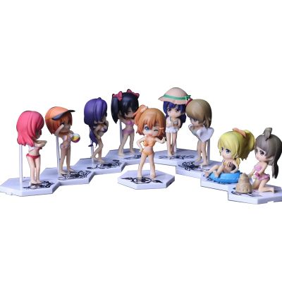 oeqqqo 9pcs/1set Anime Figure LoveLive! Kawaii Q Version Kotori Minami Swimsuit Beach Party Doll Children 39;s Toys Desktop Decoration