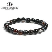 JD 7A Natural With Eyes Black Agate Bracelet 6 8 10 12 14MM Pick Size Jewelry Natural Black Stripe Agates Stone Beads Bracelet