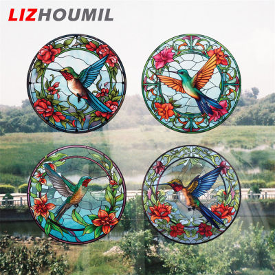 ฟิล์มหน้าต่างกระจกสี LIZHOUMIL กระจกคงที่ฮัมมิงเบิร์ดสีสันสดใสสำหรับตกแต่งบ้าน (25.4X25.4ซม.)