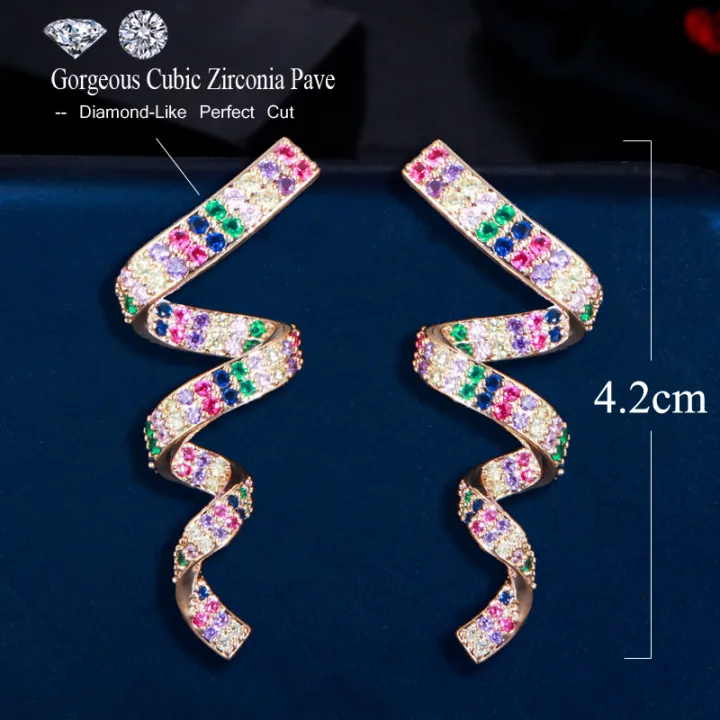 sequito-ขายร้อนชุบทองฝังเต็มรูปแบบสีสัน-cubic-zircon-ยาวเกลียวต่างหูผู้หญิงอินเทรนด์-rainbow-party-เครื่องประดับสำหรับไนท์คลับ-se632