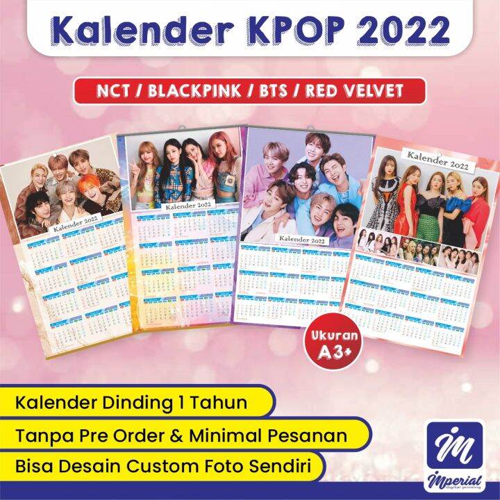 Cetak Kalender Dinding 2022 NCT / Blackpink / BTS / Red Velvet / Custom ...