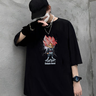 เสื้อยืด Unisex คุณภาพดี   (S-5XL) cotton 100% ผ้าฝ้ายคอกลม เสื้อ ยืด ราคา ส่ง Dragon Ball Z Mens Dragon Ball Super SD Super Saiyan Rose Goku Black T-Shirt
