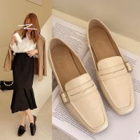 2021 Spring Woman Flats Square Toe Loafers Buckle Slip on Flat Shoes Female Black Loafer Retro Leather Mules Oxford Shoes