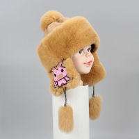 Winter Real Full Pelt Rex Rabbit Fur Bomber Hats Children Kids boys girls warm fur Bomber Cap Cute Earmuff Hats Caps