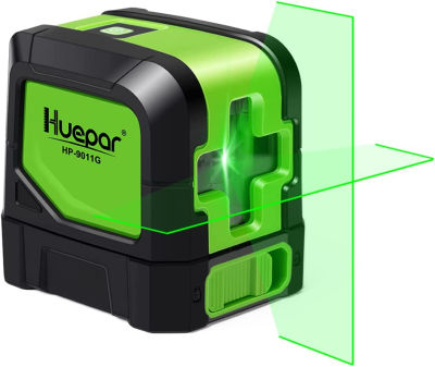 Huepar Cross Line Laser - DIY Self-Leveling Green Beam Horizontal and Vertical Line Laser Level with 100 Ft Visibility, Bright Laser Lines with 360° Magnetic Pivoting Base -M-9011G