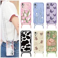 For Xiaomi Redmi Note 10 Pro Case Necklace Lanyard Rope Silicone Back Cover For Redmi Note 10S Note10 10Pro 10 S Flower Fundas