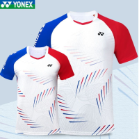 YONEX เสื้อกีฬาแขนสั้นสำหรับทั้งหญิงและชายเสื้อยืดรูปแบดมินตันอาชีพแห้งเร็วเสื้อคอกลม