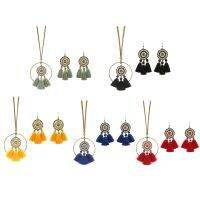 Retro Necklace Earring Set for Women Long Tassels Hollow