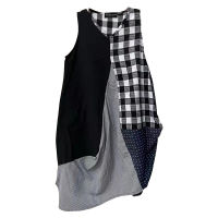 SuperAen 2022 Summer New Casual Patchwork Plaid O Neck Vest Irregular Sleeveless Dress for Women