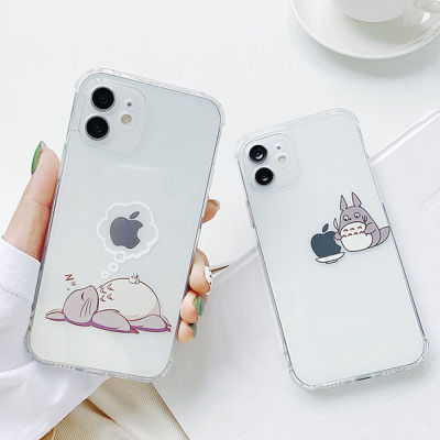 [สินค้าใหม่ในสต็อก] การ์ตูนมีความสุข Totoro กรณีโทรศัพท์สำหรับ IPhone 14 Pro Max 13 7 8 14พลัส XR XS 12มินิ11 SE2อะนิเมะคู่ล้าง Soft TPU ปก F Unda