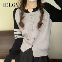 IELGY เสื้อคาร์ดิแกนแบบถักผู้หญิงคอวีแขนยาวเข้ารูปลายทาง