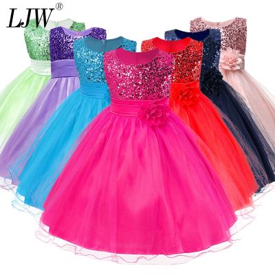 3-14yrs Hot Selling Baby Girls Flower sequins Dress High quality Party Princess Dress Children kids clothes 9colors