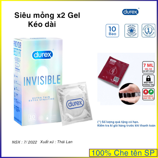 Bao cao su mỏng durex invisible extrathin 10 bao. bcs nam nhiều gel - ảnh sản phẩm 1