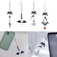 【LZ】₪  Y2K Harajuku Telefone Charm Strap Halloween Bat Pendant Cross Bowknot Lanyard Chaveiro para Mulheres Menina Curto Anti Perdido