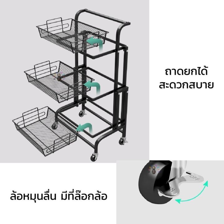 ชั้นวางของ3ชั้น-ปรับระดับได้-ล็อคล้อได้-ชั้นวางของแบบรถเข็น-ชั้นวางของในครัว-ชั้นวางของพับได้-รถเข็น-ชั้นวางของ-ชั้นวาง