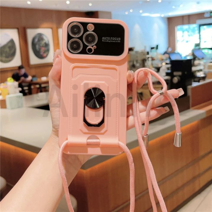 เคสป้องกันโทรศัพท์สำหรับ-iphone-11-12-13-14-15-pro-max-15-14-plus-เคสกระเป๋าสตางค์ใส่บัตรสายคล้องแบบคาดตัวนิ่มกล้องซิลิโคน