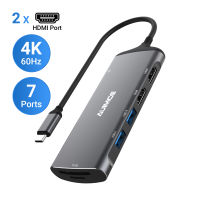 jianzhifen USB 7-In-1ชนิด C ฮับ4K 60HZ Dual HDMI USB 3.0 PD 100W เครื่องชาร์จเครื่องอ่านการ์ดความจำแยกแท่นวางมือถือสำหรับ MacBook Pro M2 M1