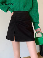 S-5XL Autumn Winter High Waist Split Black Pencil Skirts Folds 2022 New Office Lady Streetwear Plus Size Mini Skirt Korean Style