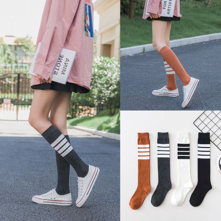 lady-sugar-ถุงเท้าผ้าฝ้ายลายทางสำหรับผู้หญิงหญิงสาว-ถุงเท้ากันหนาวเล่นกีฬาสเก็ตบอร์ดแฟชั่นสไตล์เกาหลี