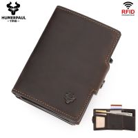 HUMERPAUL Cow Leather Wallet with Zipper Coin Pocket RFID Protection Credit Card Holder Luxury Design Pop Up Card Case Organizer Card Holders