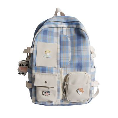 School Backpack Plaid Korean Trend Womens Students Backpacks for Girls Teenager Schoolbag Large Capacity Travel Female Bags