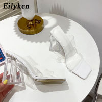 Eilyken 2022 New Fashion Green Slippers Women Summer PVC Transparent Jelly Sandals Crystal Perspex Heels Ladies Shoes size 35-41