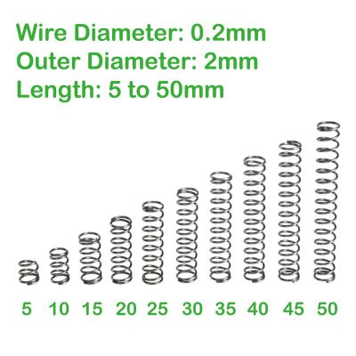 【⊕Good quality⊕】 zhongkouj558251 เส้นผ่าศูนย์กลางลวด0.2มม. เส้นผ่าศูนย์กลางด้านนอก2มม. ยาว5มม. ถึง50มม. สปริงอัดสปริงกลับเล็ก