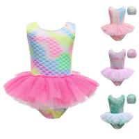 Girls Swimsuit Children 2022 Summer Meimaid Swimming Suits for Girls Swimwear with Caps Pattern Print Hawaii Swimming Clothing