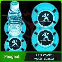 ไฟ Led หลากสีแผ่นถ้วยน้ำเสื่อกรูฟ Selimut Mobil ถาดรองแก้วน้ำรถสำหรับเปอโยต์206 207 307 408ซีตรอง C2 C3