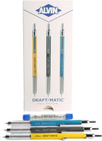 ALVIN DM357C Draft-Matic Mechanical Pencil, 3 Pack, Stainless Steel Drawing and Design Tools, Great for Drafting, Architecture, Engineering, and Art - Includes 0.3mm, 0.5mm, and 0.7mm