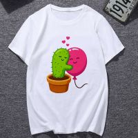Short Cactus Balloon Print T Shirt White Personality Tshirt Gildan Spot 100% Cotton