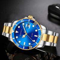 2021 Fashion Blue Watch Men Sports Watches GMT Rotatable Bezel Stainless Steel Auto Date Quartz Wristwatches Relogio Masculino