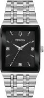 Bulova Mens Modern Stainless 3-Hand Quartz Watch, Black Rectangle Dial with Diamonds Style: 96D145