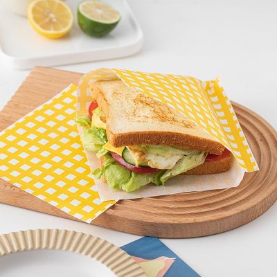 【YF】 50Pcs/set Wax Paper Sandwiches Burgers Fries Fried Food Wrappers Plate Mats Waxed and Baking