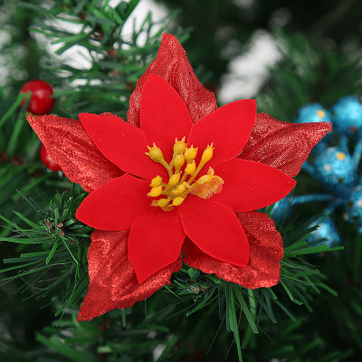 [Easybuy88] 6ชิ้นดอกไม้คริสต์มาส PE แววแฟชั่นของตกแต่งต้นไม้ร้อนเครื่องประดับมุมกว้างจี้คริสต์มาสหลากสี