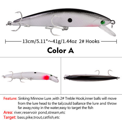 Laogeliang Minnow Fishing Lure 41g 13cm Big Trolling BASS เหยื่อ3X BKB Hook sinking swimbait