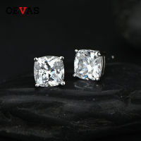 OEVAS 100 925 Sterling 7*7mm Sparkling High Carbon Diamond Wedding Stud Earrings For Women Engagement Party Fine Jewelry Gifts