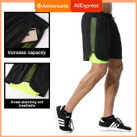 Mens Casual Shorts 2 in 1 Running Shorts Quick Drying Sport Shorts Gyms Fitness Bodybuilding Workout Built-in Pockets Short Men