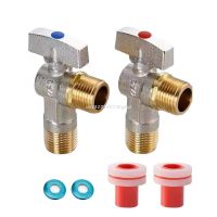 2 Pcs Hot/Cold Water Shut Off Valve Brass 1/2 Turn Angle Stop Valve Push to Connect Brass Plumbing Fitting for Bathroom