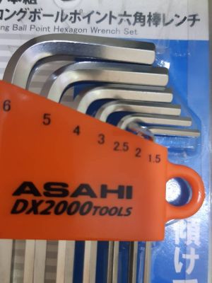ASAHI Ball Key Wrench 7 pcs set ( L-Hex) ประแจหกเหลี่ยม หัวบอล ชุด7ตัว ขนาด 1.5 MM ,2MM ,2.5 MM ,3 MM ,4 MM ,5 MM 6 MM ยี่ห้อ ASAHI รุ่น AQS0710  Made in Japan