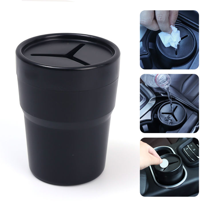 Multifunctional Car Mini Trash Bin Cup Holder Car Trash Can Auto Holder Cap  Mounts Black Plastic Interior Accessories