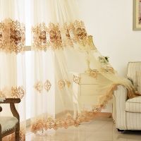 【HOT】✚ Luxury Embroidered Sheer Voile Curtains Window Cortina for Room Door Gold Drape Blinds 160 C