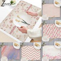 1pcs Pink Flower Print Linen Placemat Wedding Engagement Birthday Party Decorative Dinning Mats Cup Drink Coaster Geometric