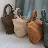 Fashion Canvas Bags Solid Color Women Shopping Bag Eco-Friendly Foldable Bag Grocery Bags Folding Pocket Tote Shoulder Handbags