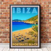 โปสเตอร์การเดินทางสไตล์วินเทจย้อนยุคหรือภาพผืนผ้าใบ-อิบิซ่าสเปน Portinatx Beach Ibiza ภาพวาดตกแต่งบ้าน (ไร้กรอบ)