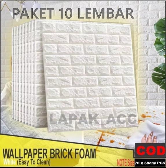 [isi 10 Lembar] Wallpaper Dinding Foam 3d Embosed Model Bata Putih