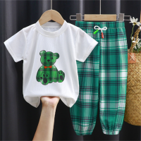 Children Cute Summer Short Sleeves + Nine-Point Pants Clothing Suits Cartoon Bear Printed Tops Casual Fashion Girls Korean Style Clothes Sets New Kids T-Shirt Two-Piece For 1-8 Years